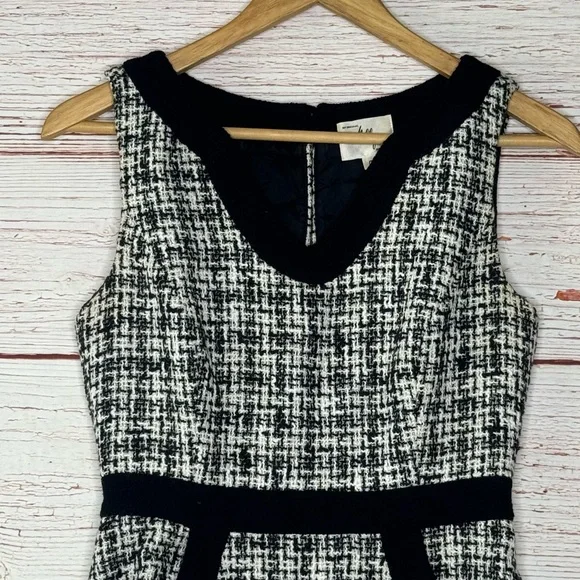 Milly of New York Boucle Tweed Sleeveless Sheath Dress Black/White Sz 0 - Picture 3 of 14